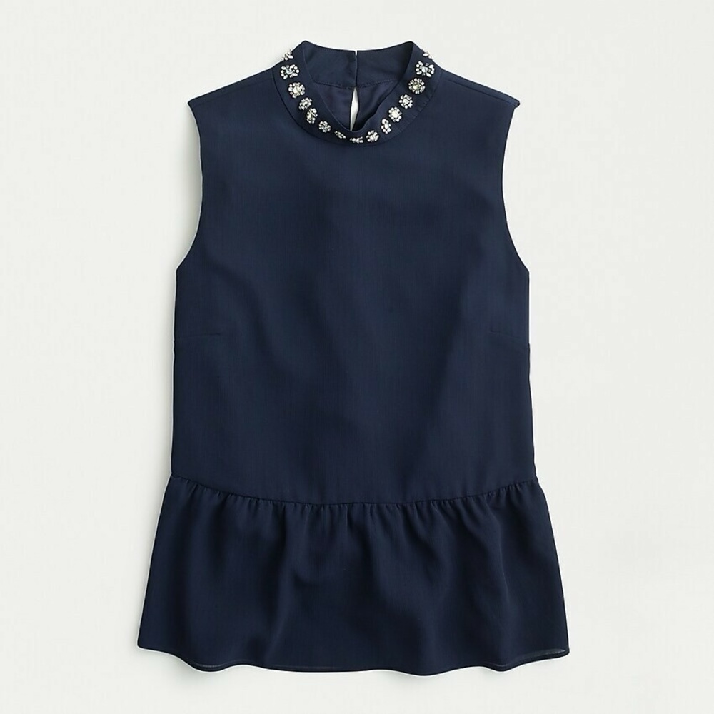 J. Crew Dark Blue Sleeveless Women’s Top with Embellished Collar XS